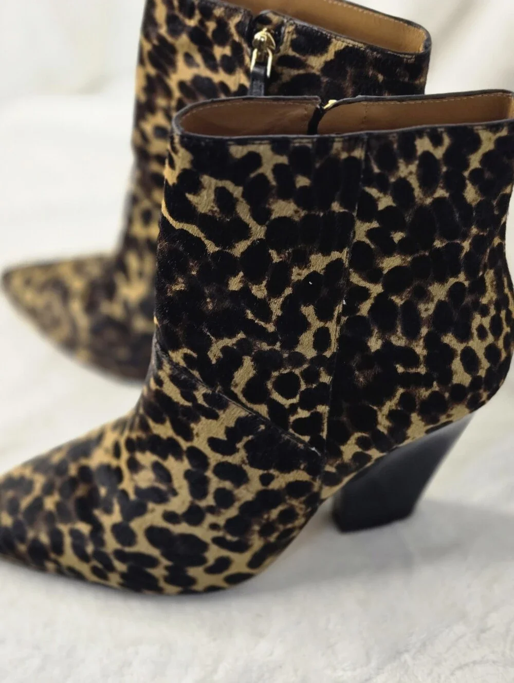 Tory‎ Burch Leopard Calf Hair Ankle Boots Pointed Toe Brown Black 9.5M 76576